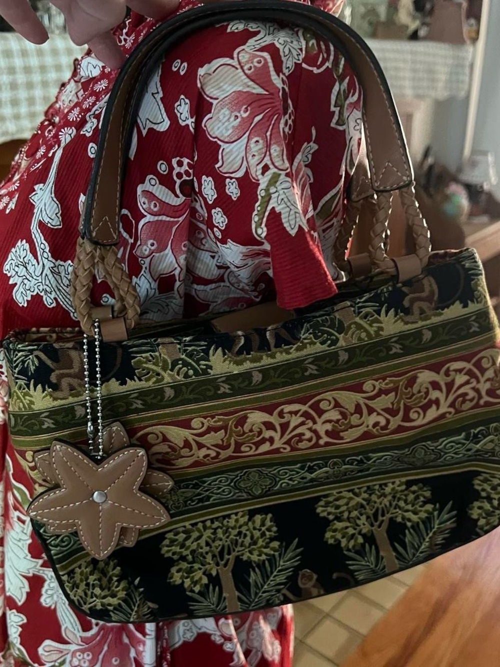 Relic Floral-Striped patchwork tapestry Tote handbag